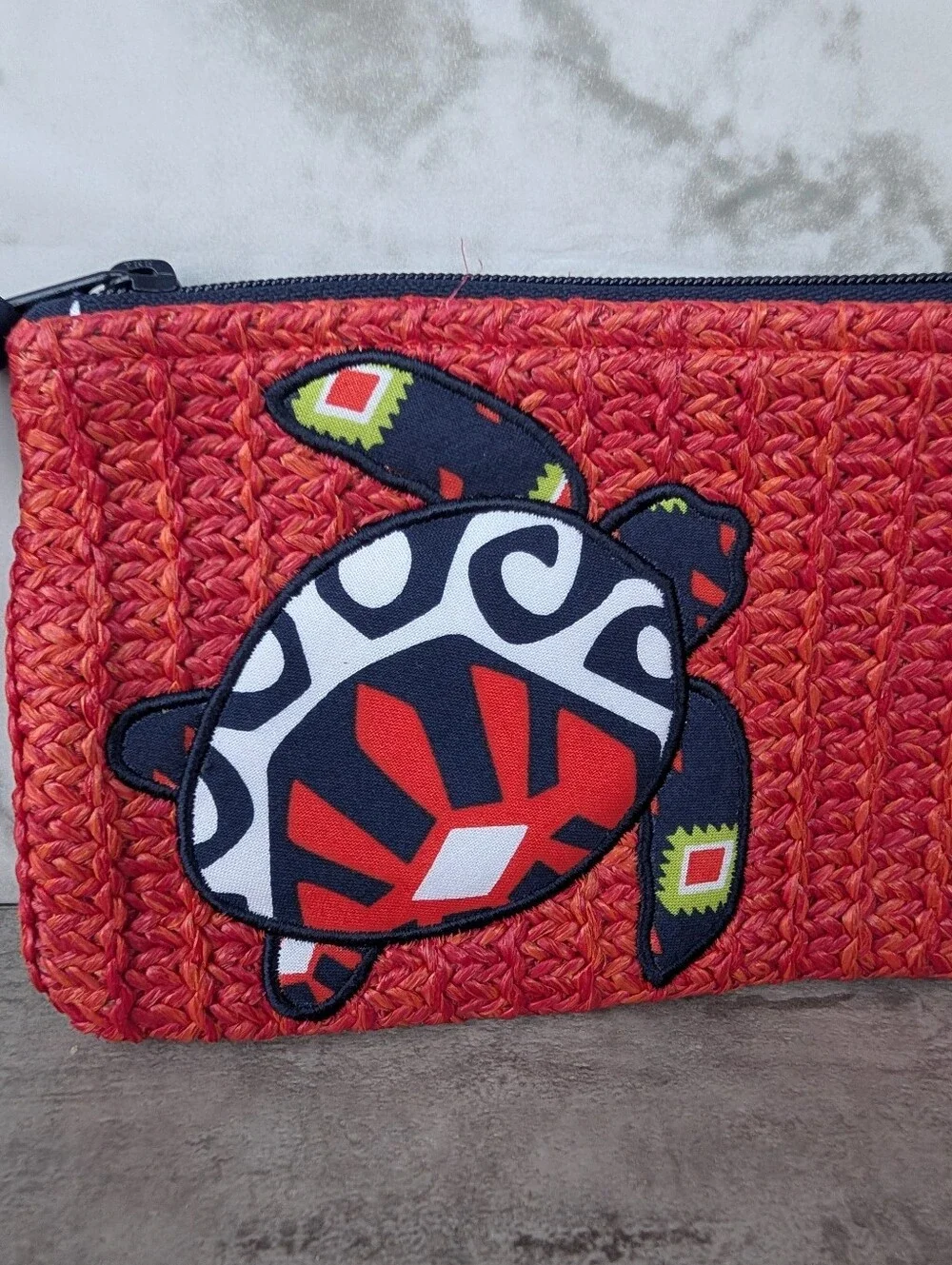 Vera Bradley Seashore Zip Pouch Sun Valley Turtle Straw Clutch Coin Purse - Picture 2 of 7